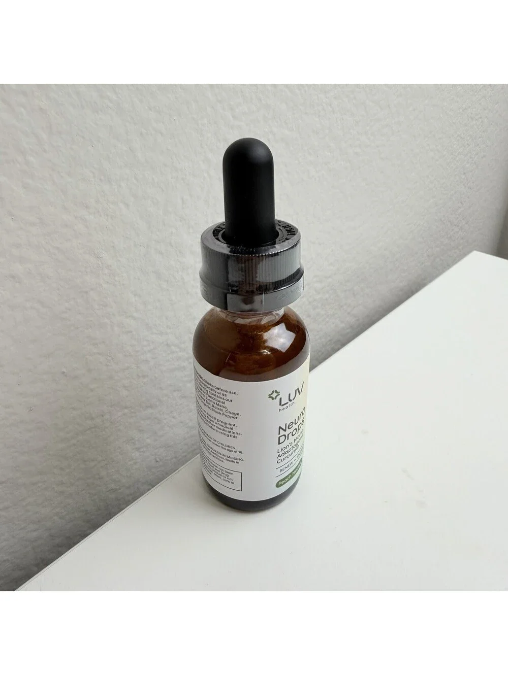 LUV Health Neuro Drops Peach Nectar Lion’s Mane Curcumin 1 fl oz 30mL